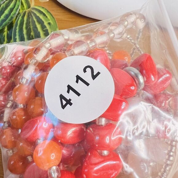 Sparkling Vintage Necklace 3 Strand Organic Form Glass Resin Beads Colorful 4112 - Picture 8 of 8